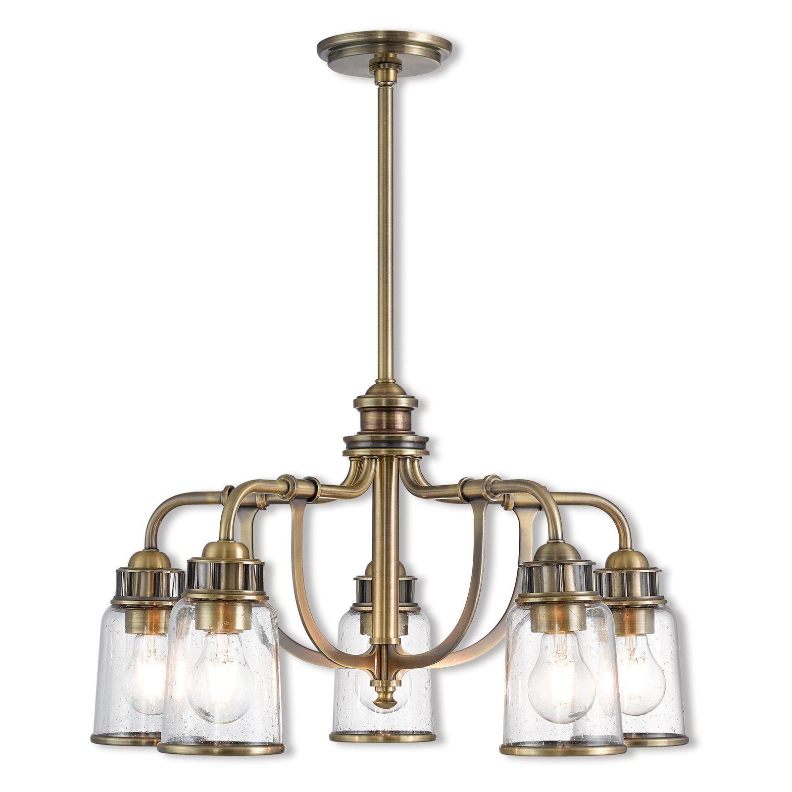 Antique Brass 5-Light Chandelier with Clear Seeded Glass