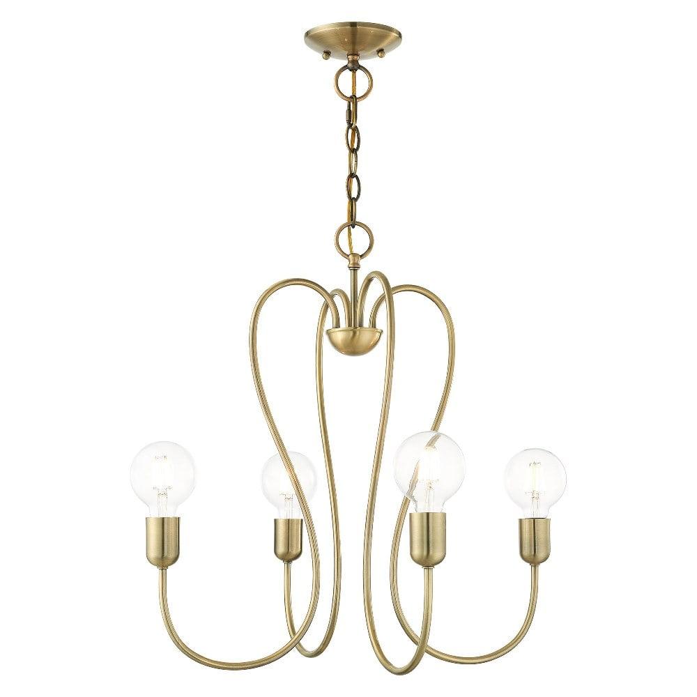 Antique Brass 4-Light Mini Chandelier with Crystal Accents