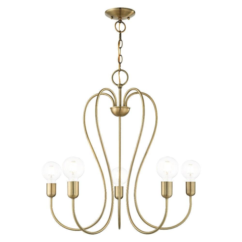 Antique Brass Crystal Elegance 5-Light Chandelier