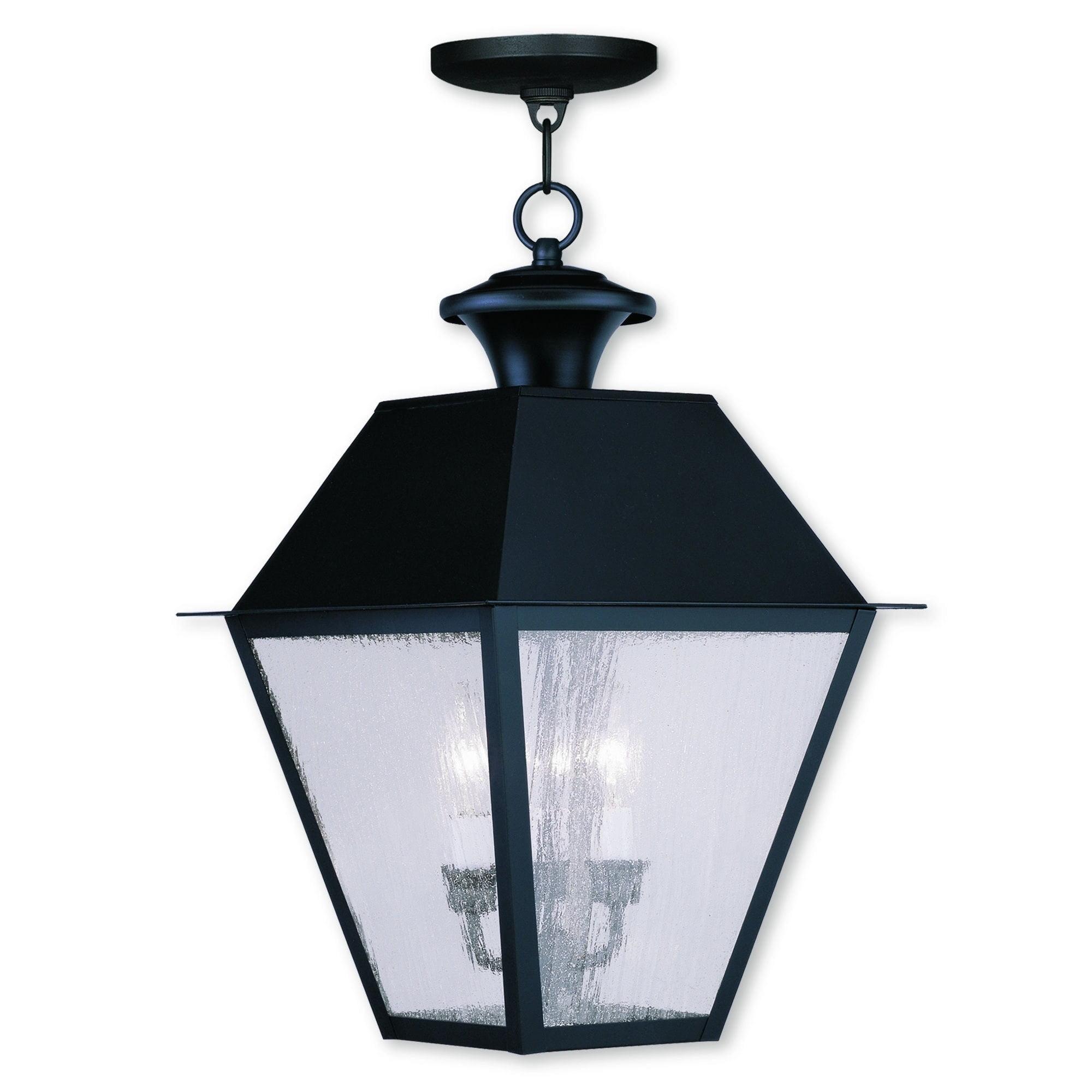 Mansfield Seeded Glass 3-Light Outdoor Pendant Lantern in Black