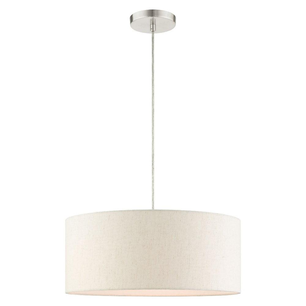 Meadow Brushed Nickel 3-Light Drum Pendant with Oatmeal Shade