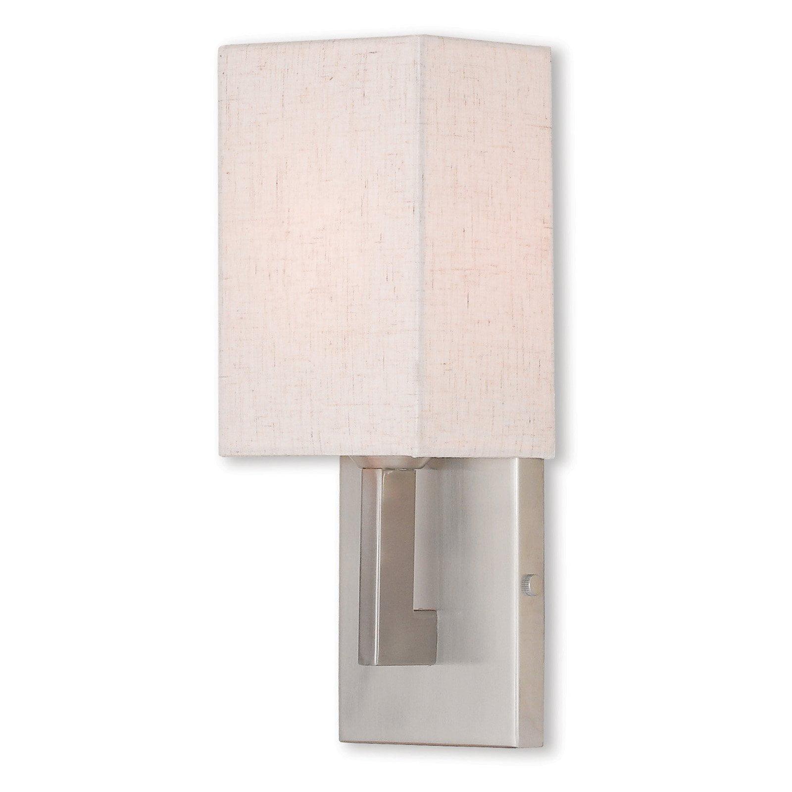 Meridian Brushed Nickel Dimmable 1-Light Wall Sconce with Oatmeal Shade