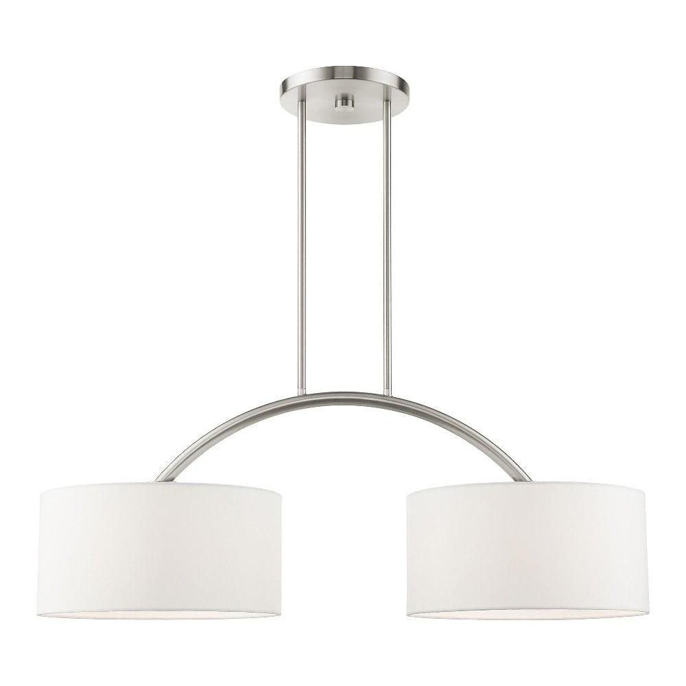 Elegant Brushed Nickel 2-Light Linear Chandelier with Off-White Drum Shades