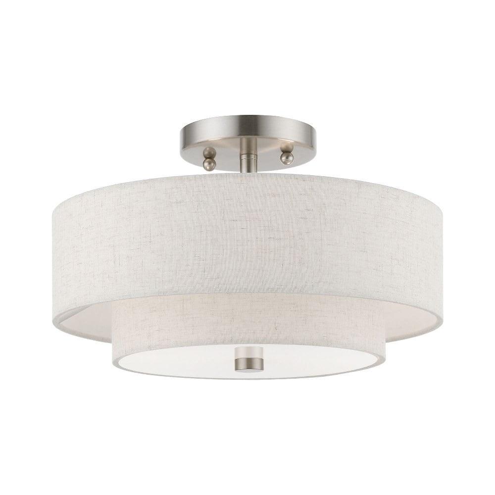 Brushed Nickel 2-Light Drum Semi-Flush Mount with Glass Shade