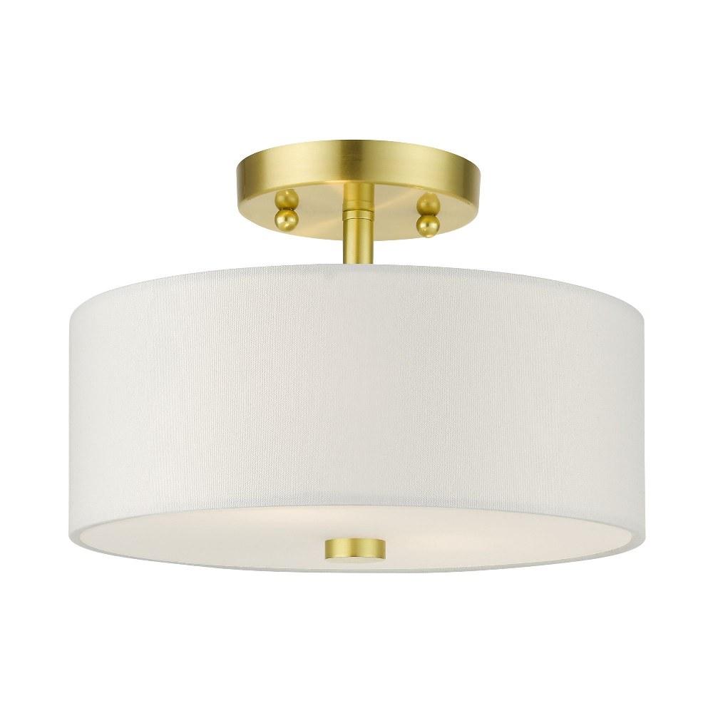 Satin Brass Modern Indoor/Outdoor Drum Semi-Flush Mount Light