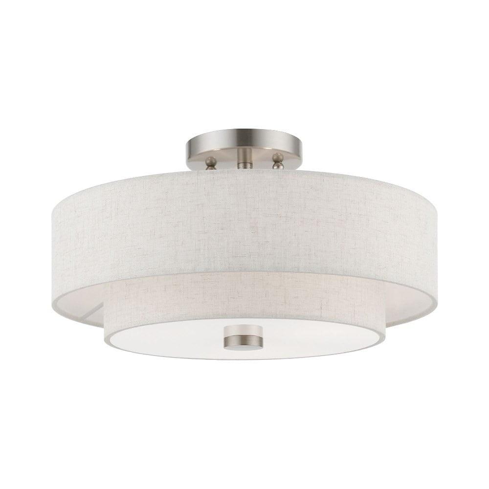 Transitional Nickel Drum Semi-Flush Mount with Glass Diffuser