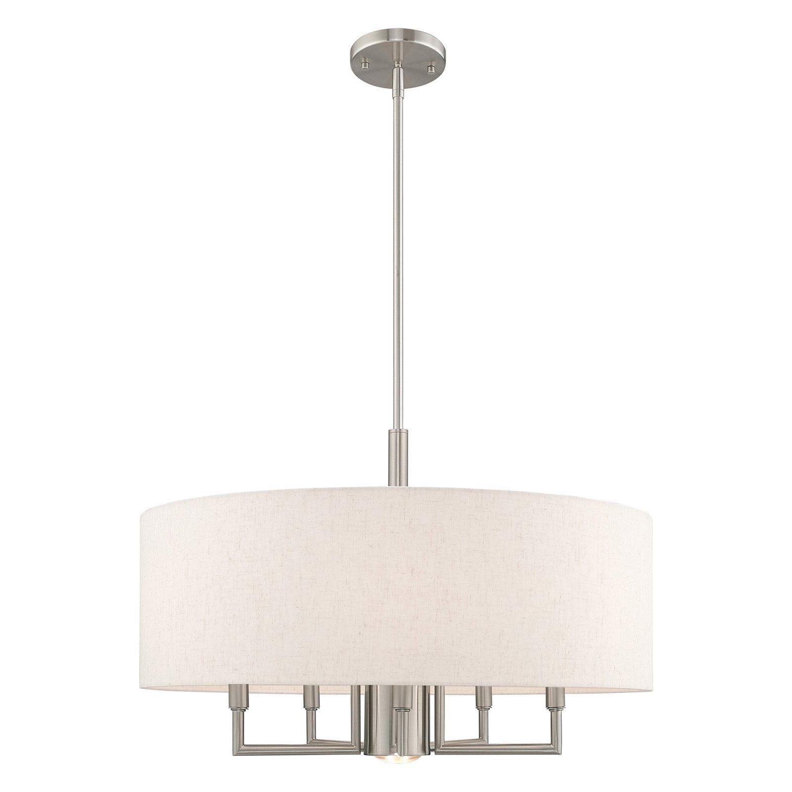 Mini Meridian 4-Light Brushed Nickel Pendant with Oatmeal Shade