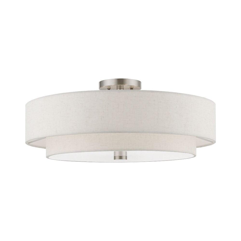 Brushed Nickel 5-Light Semi-Flush Mount with Oatmeal Shade