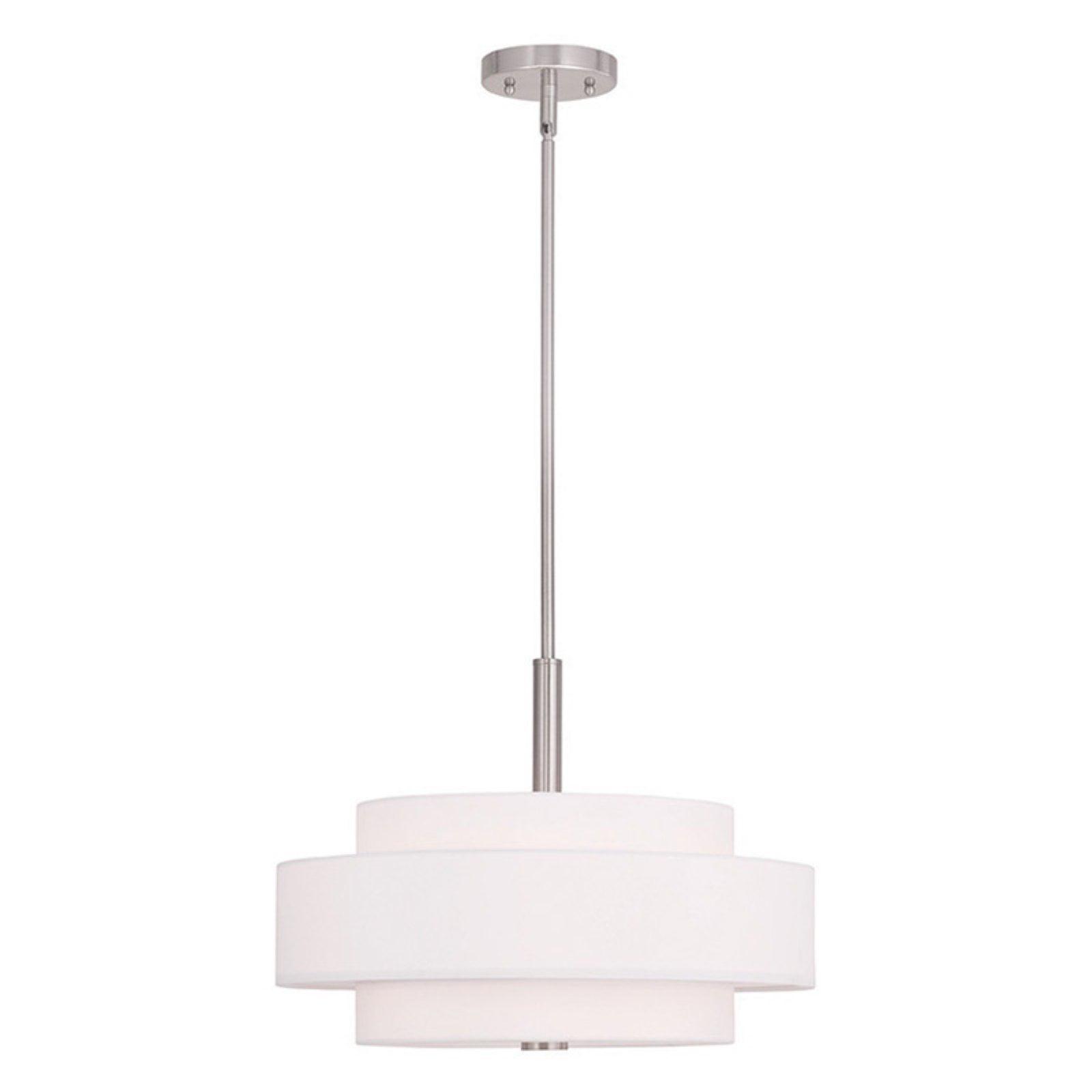 Meridian Brushed Nickel 4-Light Pendant with Off-White Fabric Shade