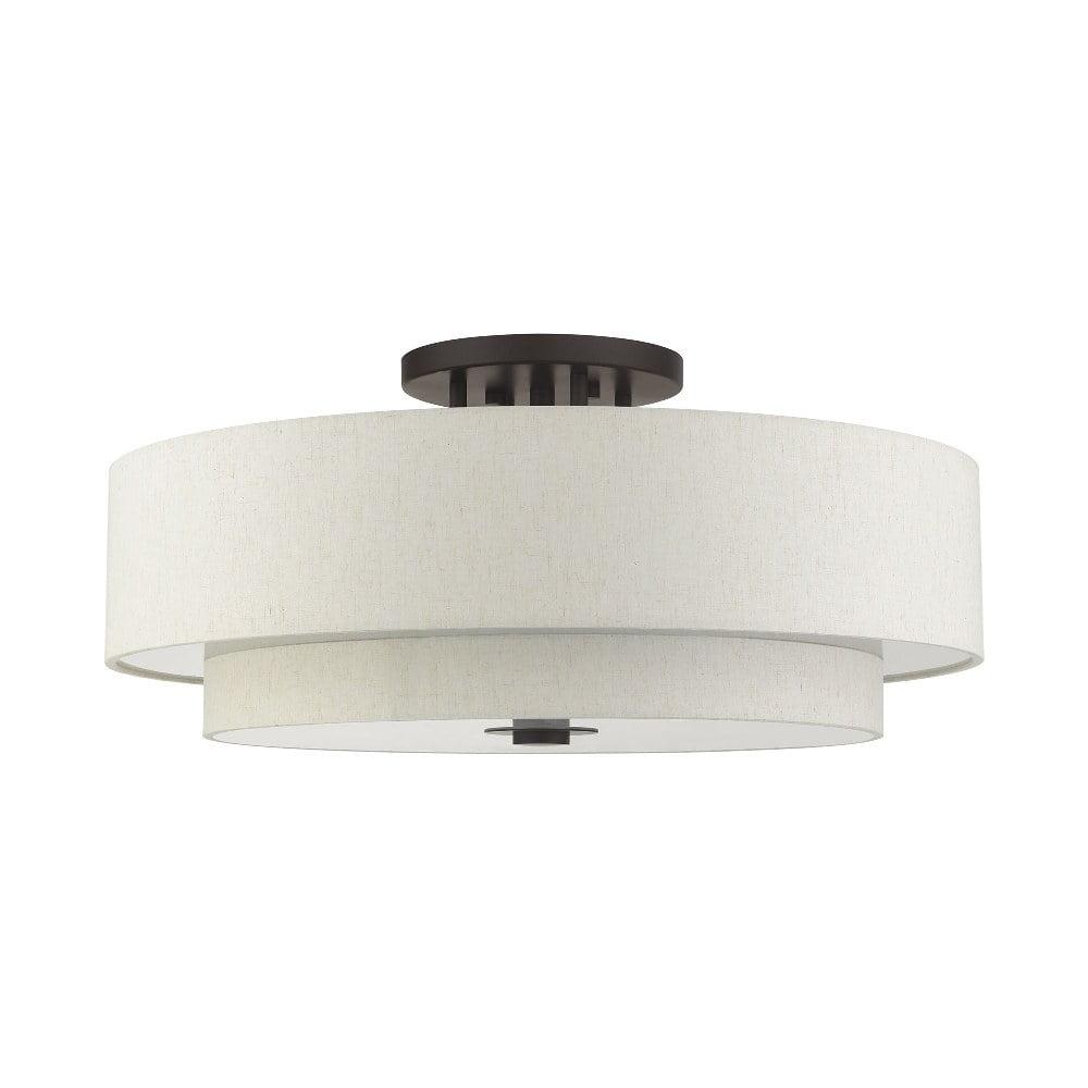Meridian English Bronze 6-Light LED Semi-Flush Drum Ceiling Fixture