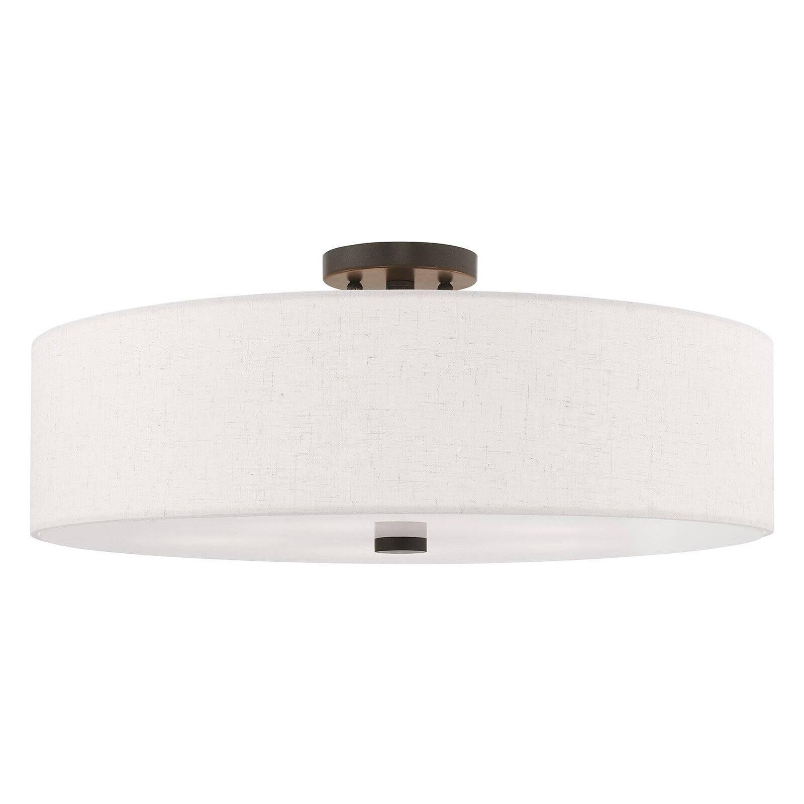 English Bronze 5-Light Semi-Flush Mount with Fabric Drum Shade