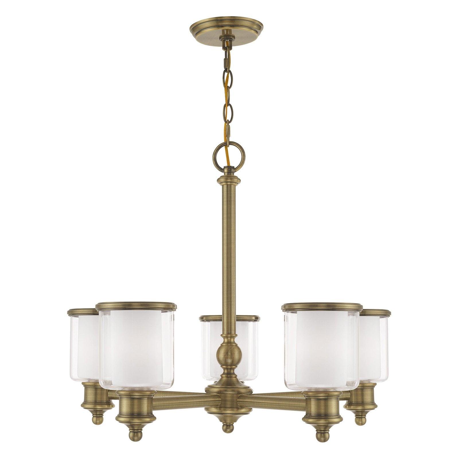 Antique Brass 5-Light Chandelier with Glass Shades