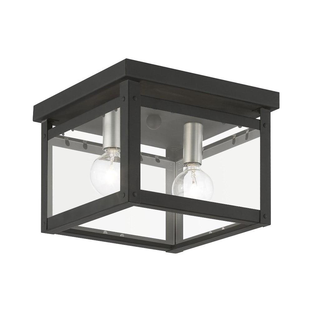 Milford 8" Black and Brushed Nickel Glass Flush Mount