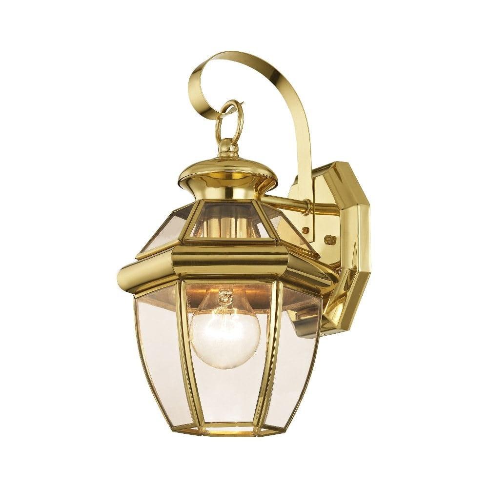 Polished Brass Outdoor Wall Lantern with Clear Glass Panels