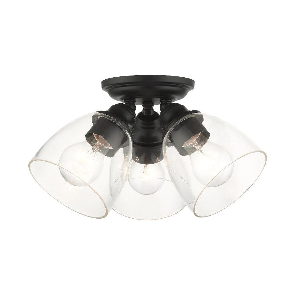 Montgomery Hand-Blown Glass 3-Light Black Flush Mount