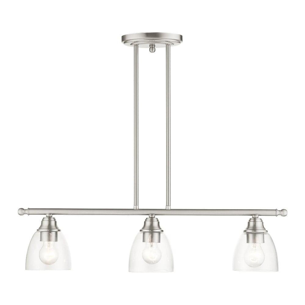 Elegant Brushed Nickel 3-Light Linear Chandelier with Hand-Blown Glass Shades