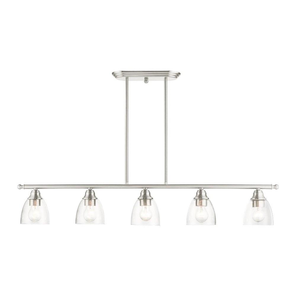 Brushed Nickel 5-Light Linear Island Chandelier with Glass Shades