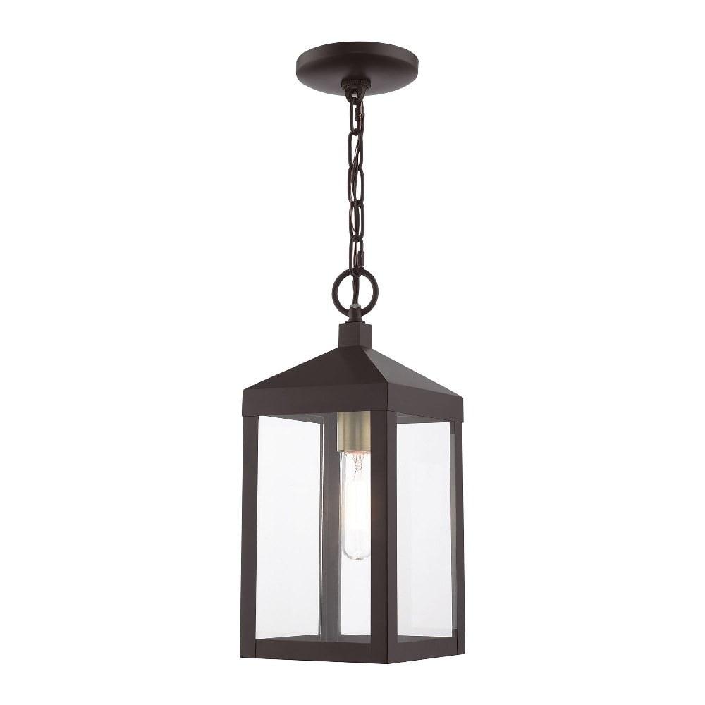 Nyack Bronze and Antique Brass 1-Light Outdoor Pendant with Clear Glass