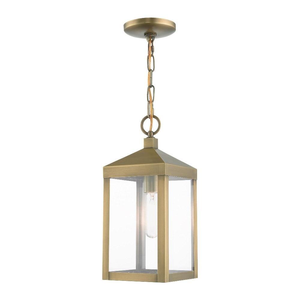 Antique Brass Clear Glass Outdoor Pendant Lantern