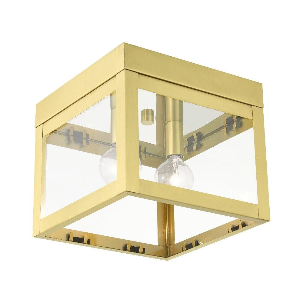 Nyack Satin Brass 2-Light Flush Mount with Clear Glass