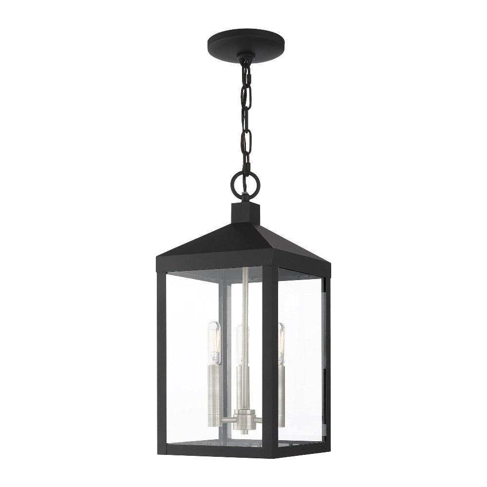 Nyack Modern Black 3-Light Outdoor Pendant with Clear Glass