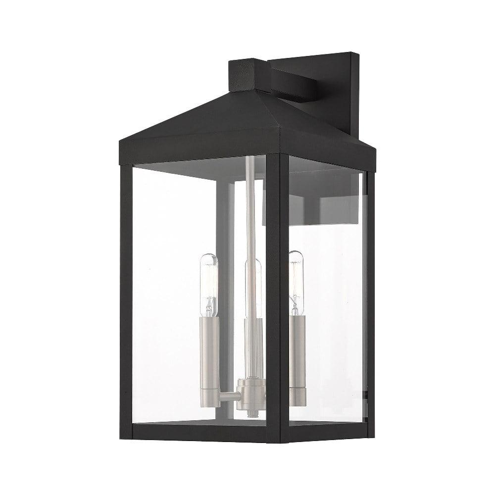 Elegant Black Lantern Outdoor Wall Light with Clear Glass Panels