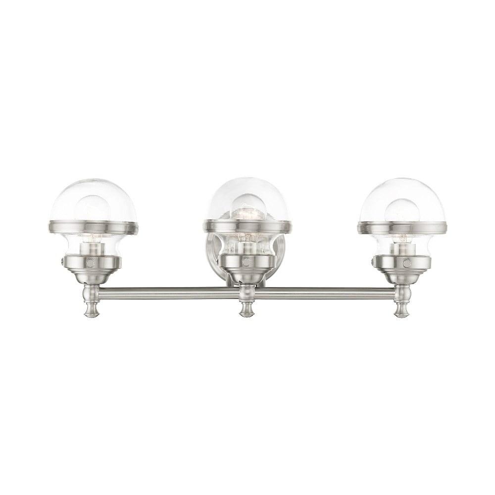 Brushed Nickel 3-Light Vanity with Clear Glass Shades