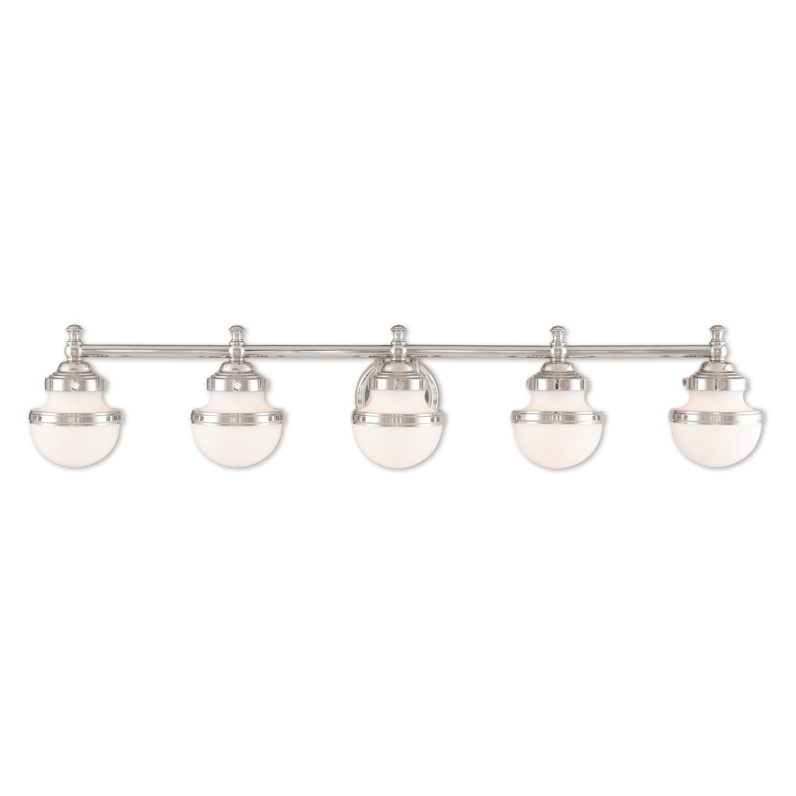 Oldwick Sleek 5-Light Polished Chrome Vanity with Satin Opal Glass