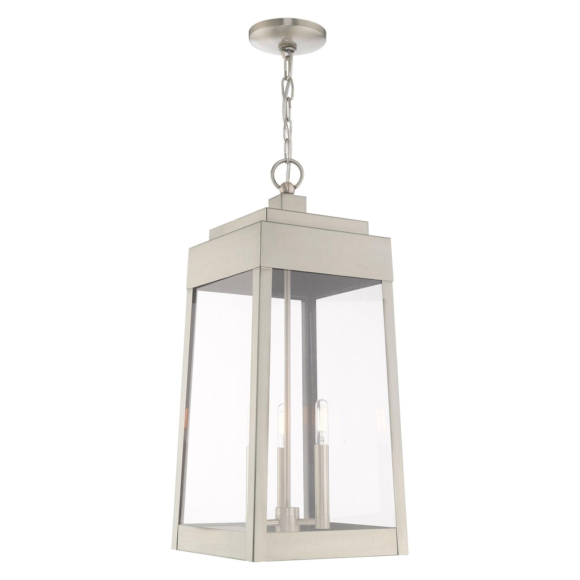 Oslo Brushed Nickel 3-Light Outdoor Pendant Lantern with Clear Glass