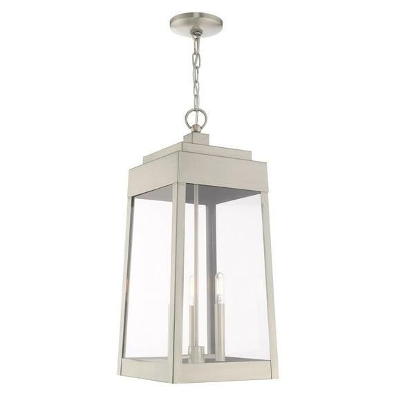 20860-91-Livex Lighting-Oslo - 3 Light Outdoor Pendant Lantern in Mid Century Modern Style - 10.5 Inches wide by 24.5 Inches high-Brushed Nickel
