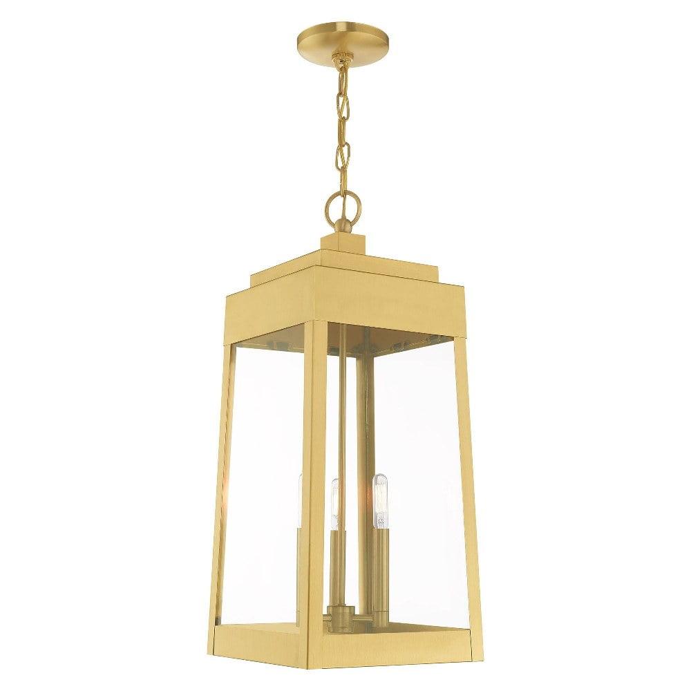Satin Brass 3-Light Industrial Pendant Lantern with Clear Glass