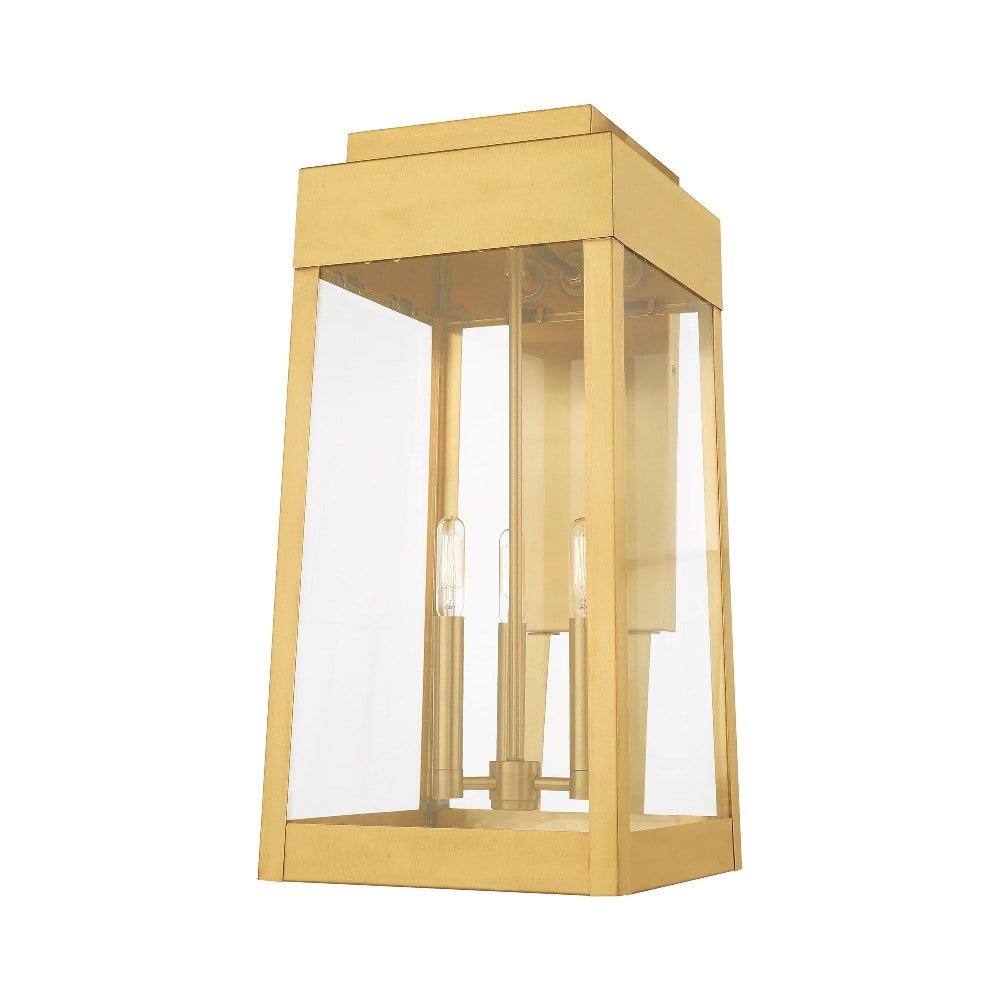 Sleek Satin Brass 3-Light Outdoor Lantern with Clear Glass