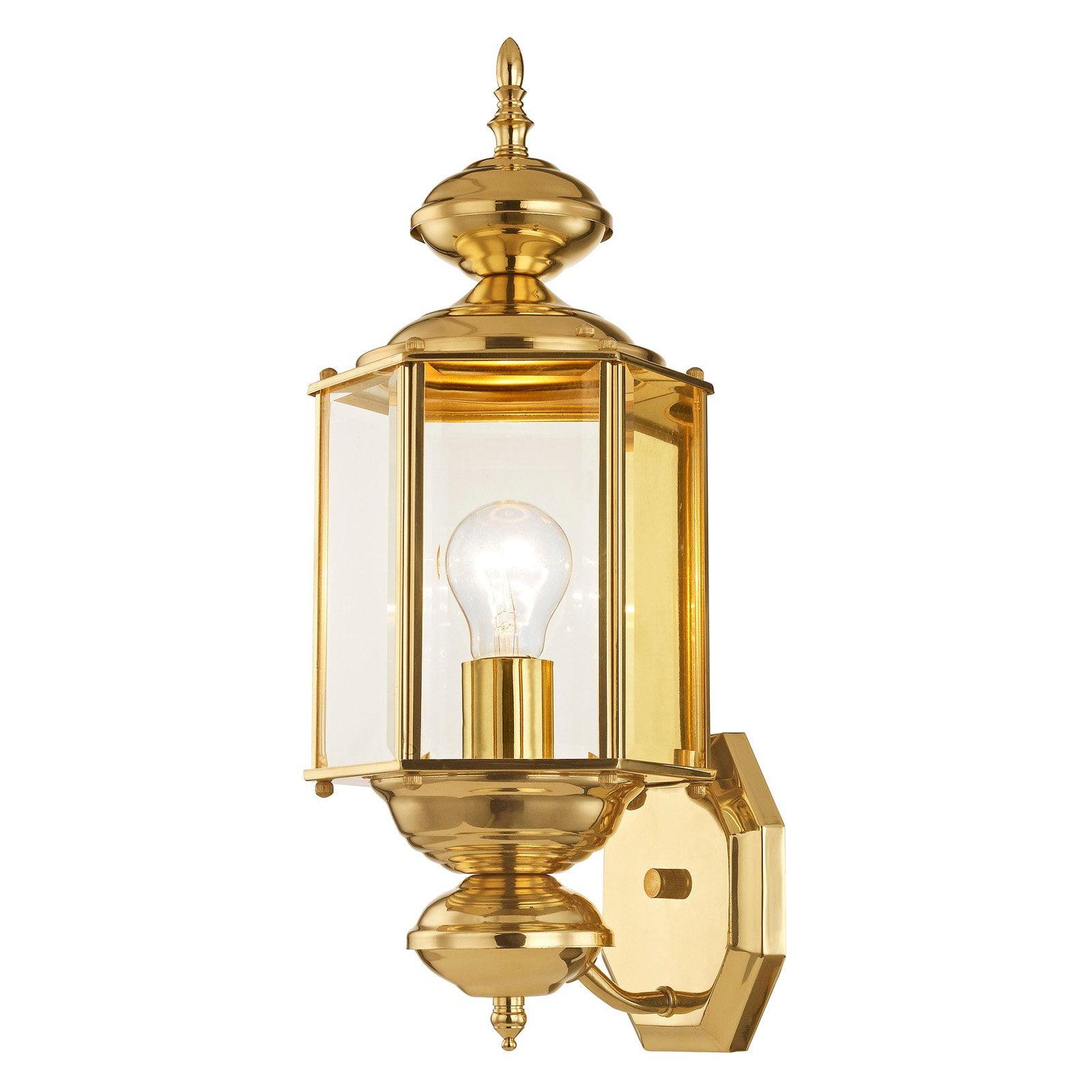 Polished Brass Outdoor Lantern Sconce with Clear Beveled Glass