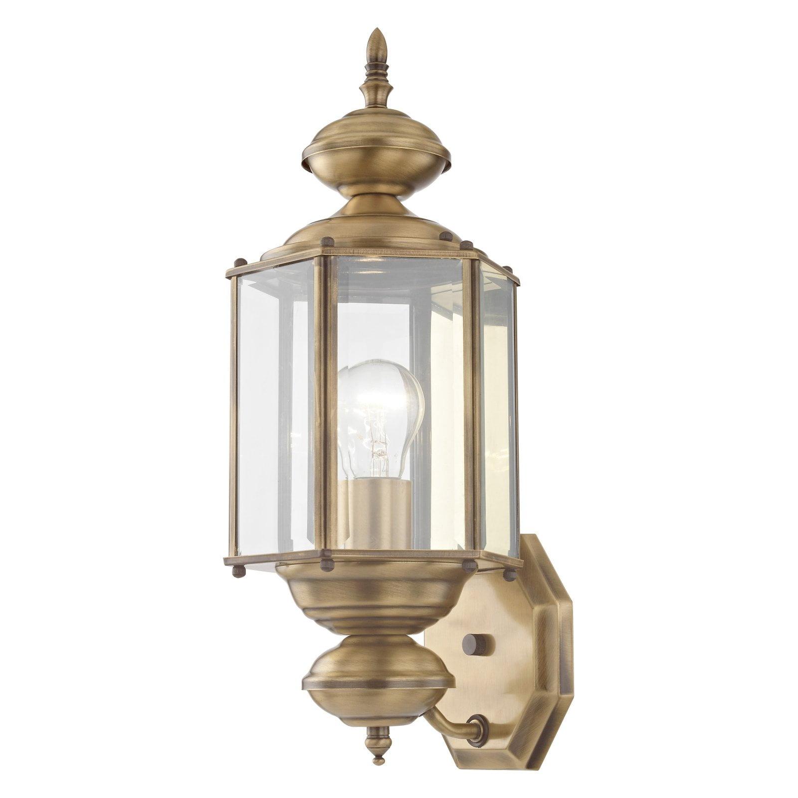 Antique Brass Elegance Outdoor Wall Lantern with Clear Beveled Glass