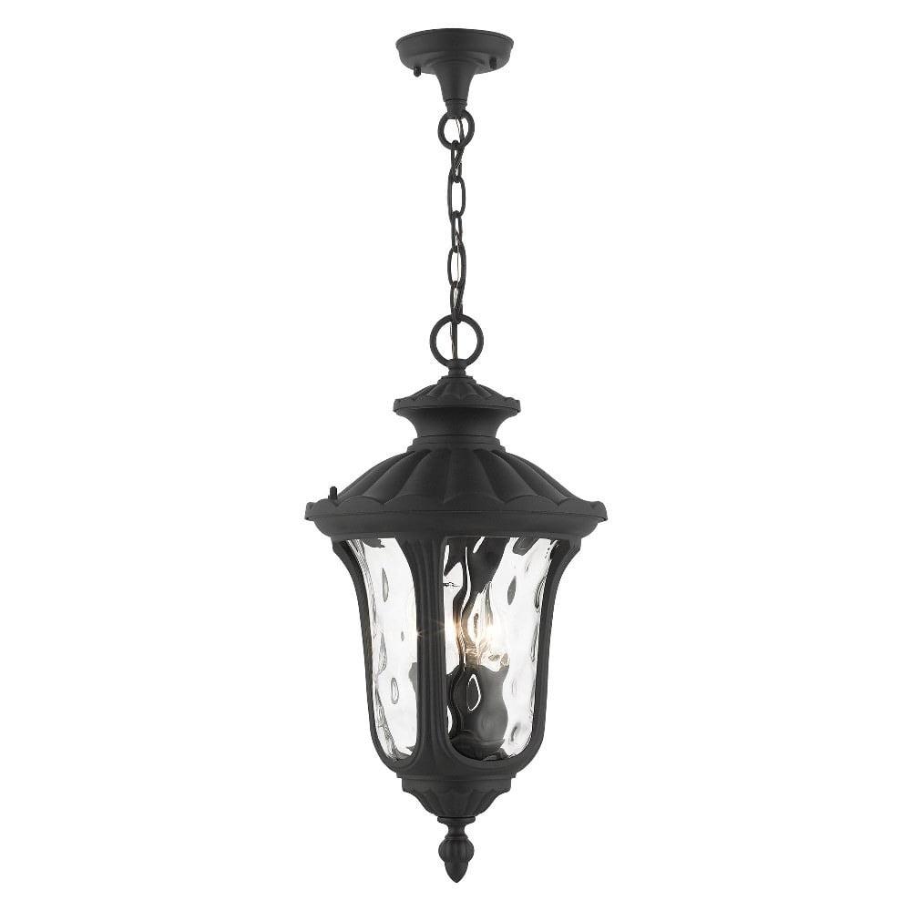 Oxford Textured Black 3-Light Outdoor Pendant with Clear Water Glass