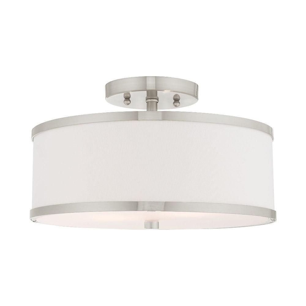 Brushed Nickel 2-Light Semi-Flush Mount with White Drum Shade