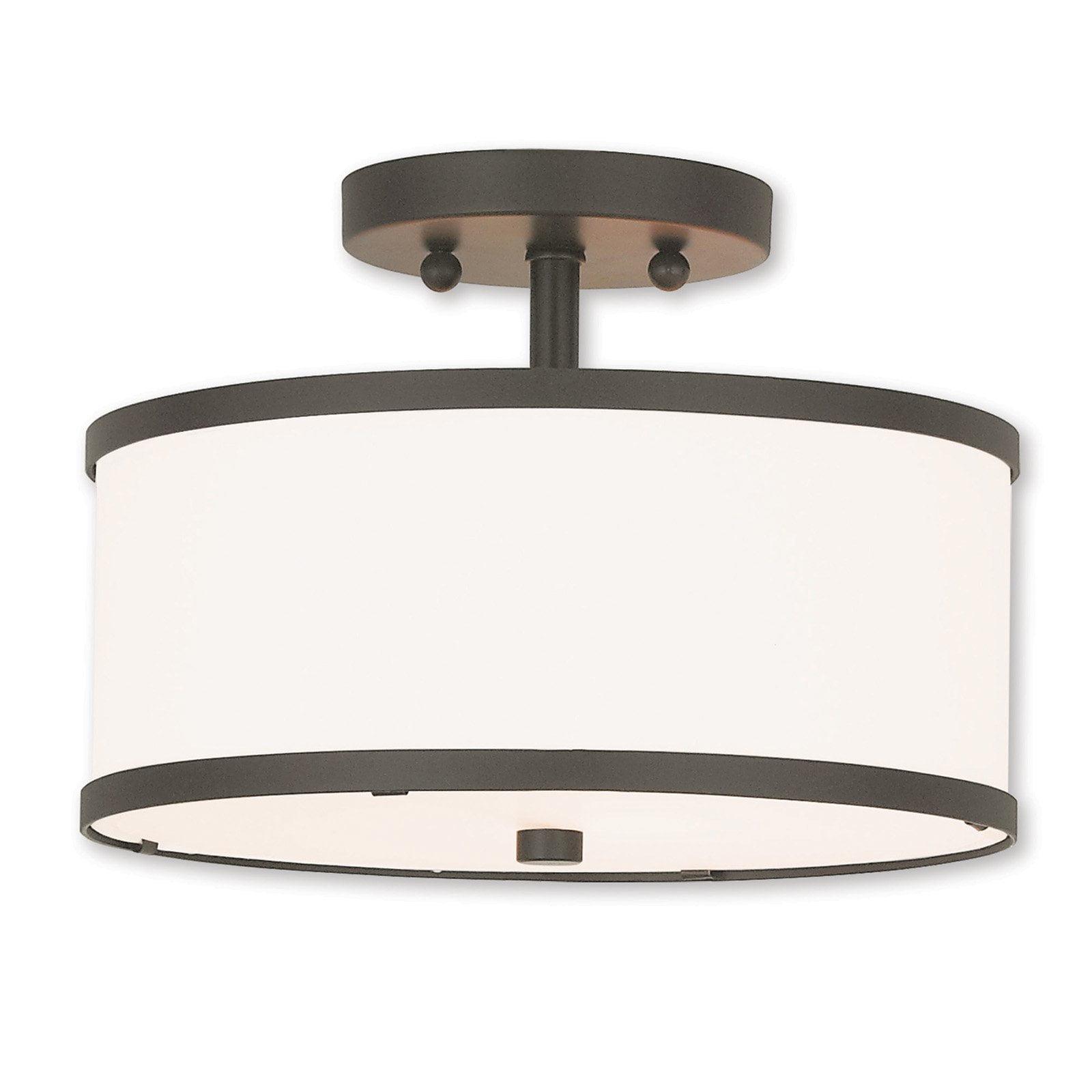 Bronze and Off-White Drum Semi-Flush Mount Ceiling Light