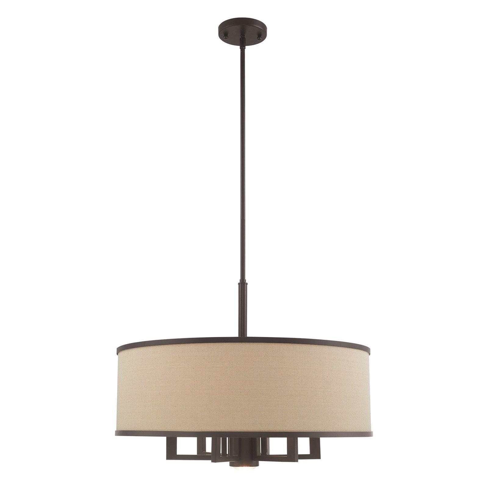 Bronze Drum Pendant with Handcrafted Linen Shade - 7 Light