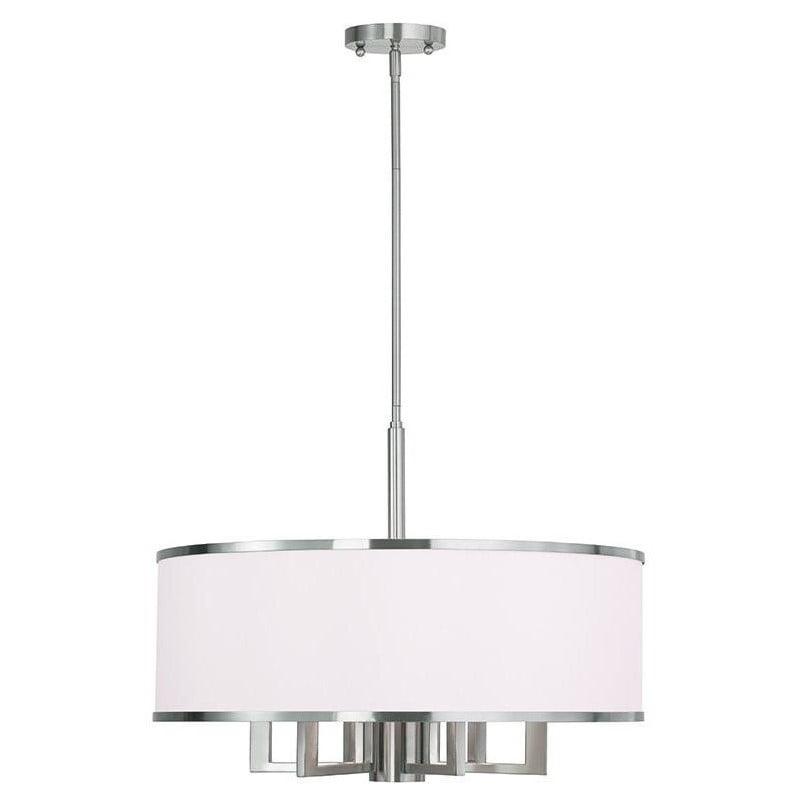 Livex Lighting Park Ridge 24" 7-Light Metal/Fabric Chandelier in Brushed Nickel