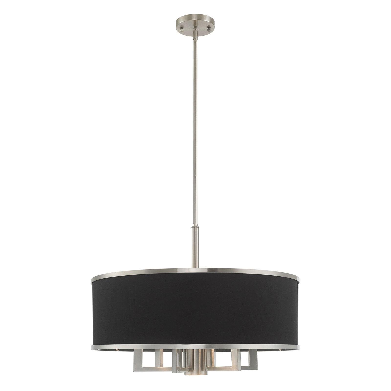 Park Ridge 7-Light Brushed Nickel Chandelier with Black Fabric Shade