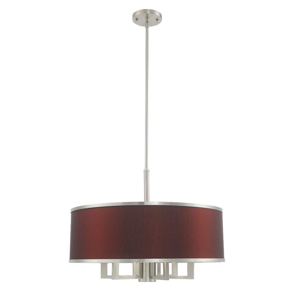 Park Ridge Brushed Nickel 7-Light Chandelier with Red Wine Fabric Shade