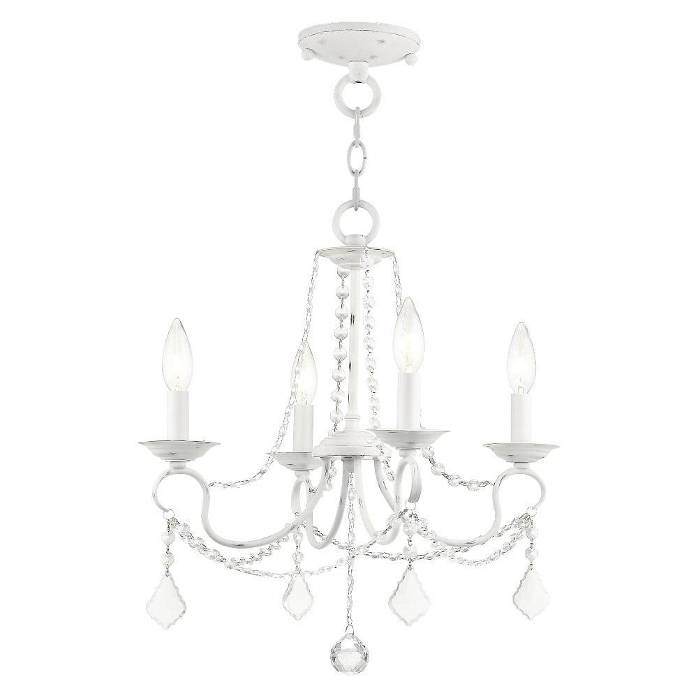 Antique White Mini 4-Light Candelabra Chandelier with Crystal Accents