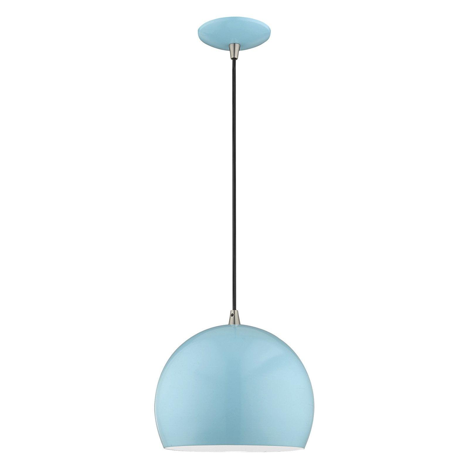 Shiny Baby Blue Mini Aluminum Pendant with White Interior