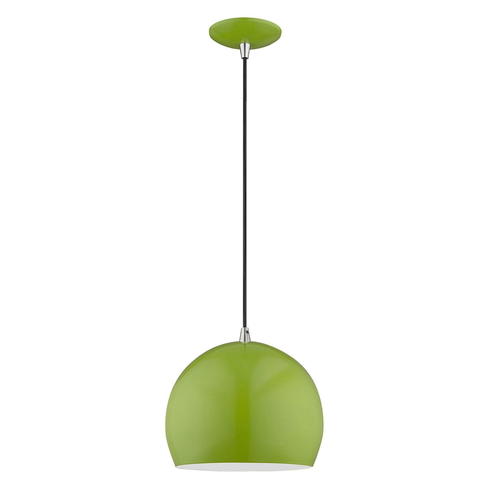 Contemporary Mini Pendant Light in Shiny Apple Green with White Interior