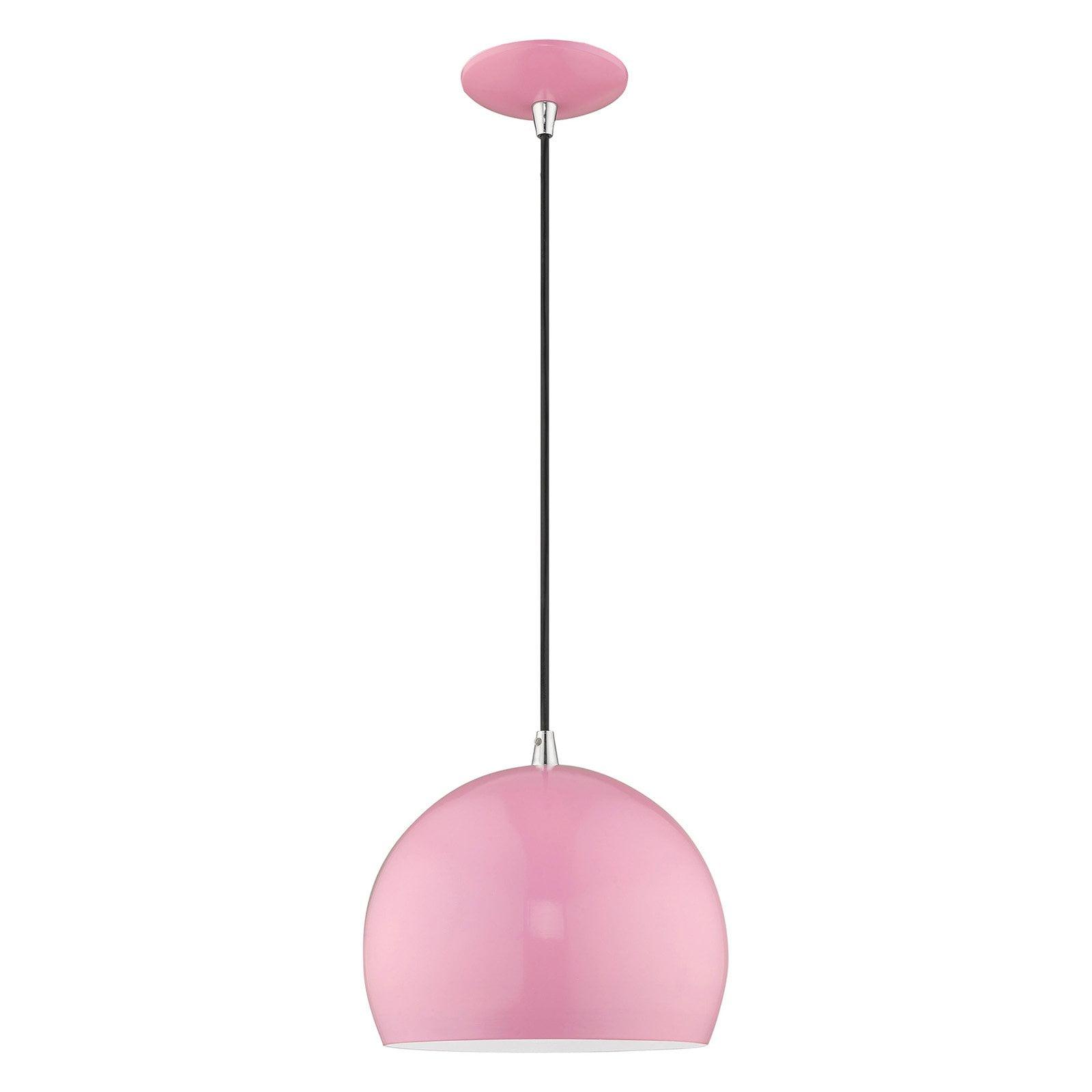 Sleek Shiny Pink Aluminum Mini Pendant with White Interior