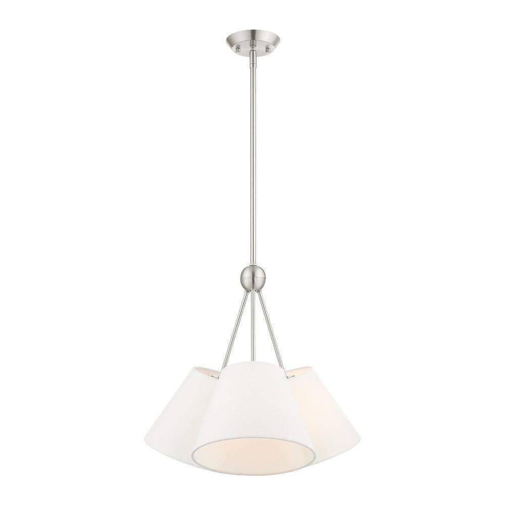 Prato Modern 3-Light Chandelier with Brushed Nickel Finish and Off-White Shade