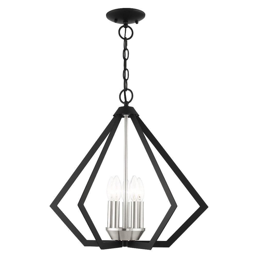 Modern Industrial Black and Nickel 5-Light Triangular Chandelier