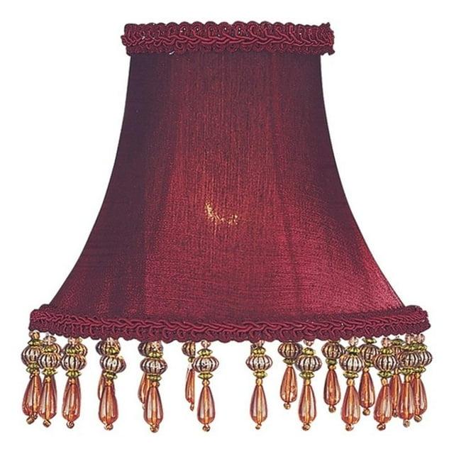 Livex Lighting Red Silk Bell Clip Shade with Amber Beads