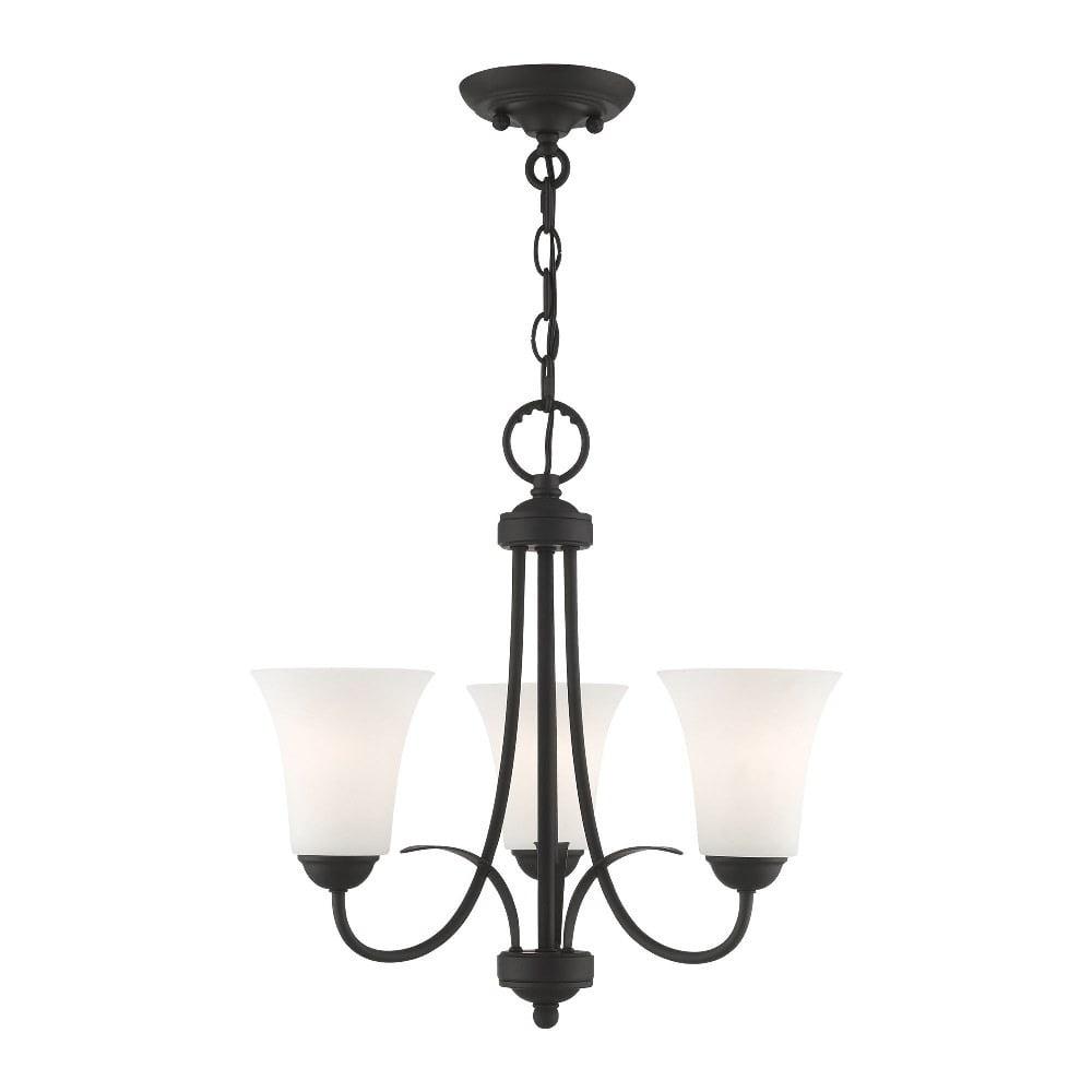 Elegant Mini 3-Light Chandelier with Satin Opal White Glass - Black