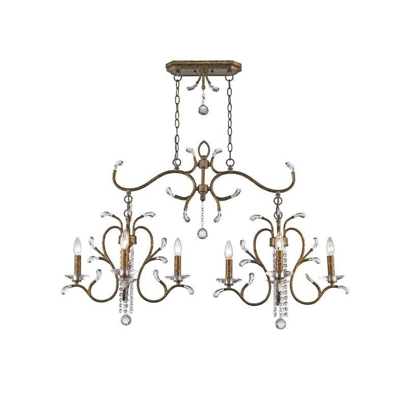 Elegant Venetian Golden Bronze 8-Light Linear Chandelier with Crystal Accents